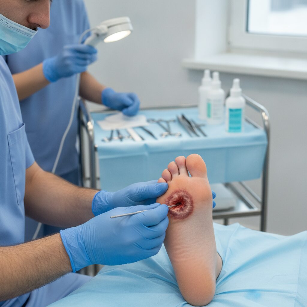 Diabetic foot ulcer staging chart and risk indicators