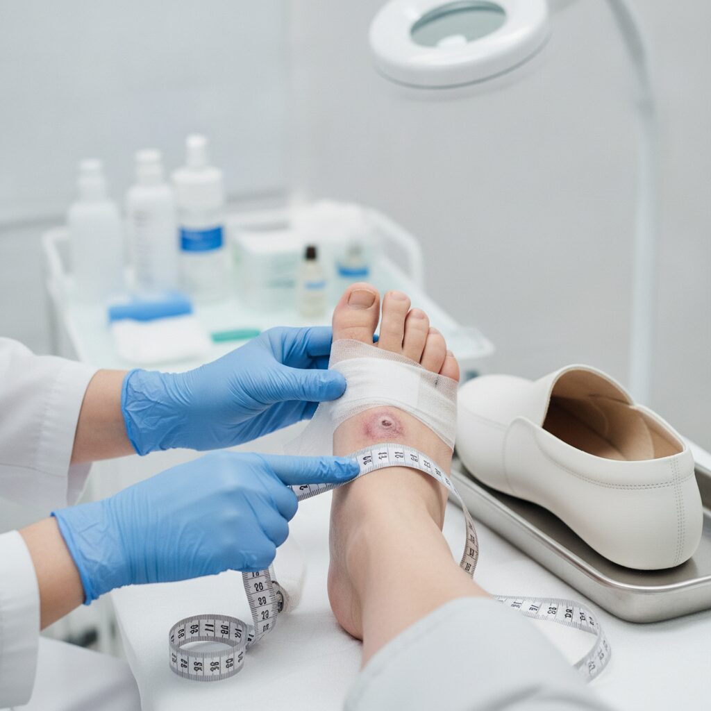 Key areas to check when selecting diabetic shoes: toe box width, internal seams, heel stability