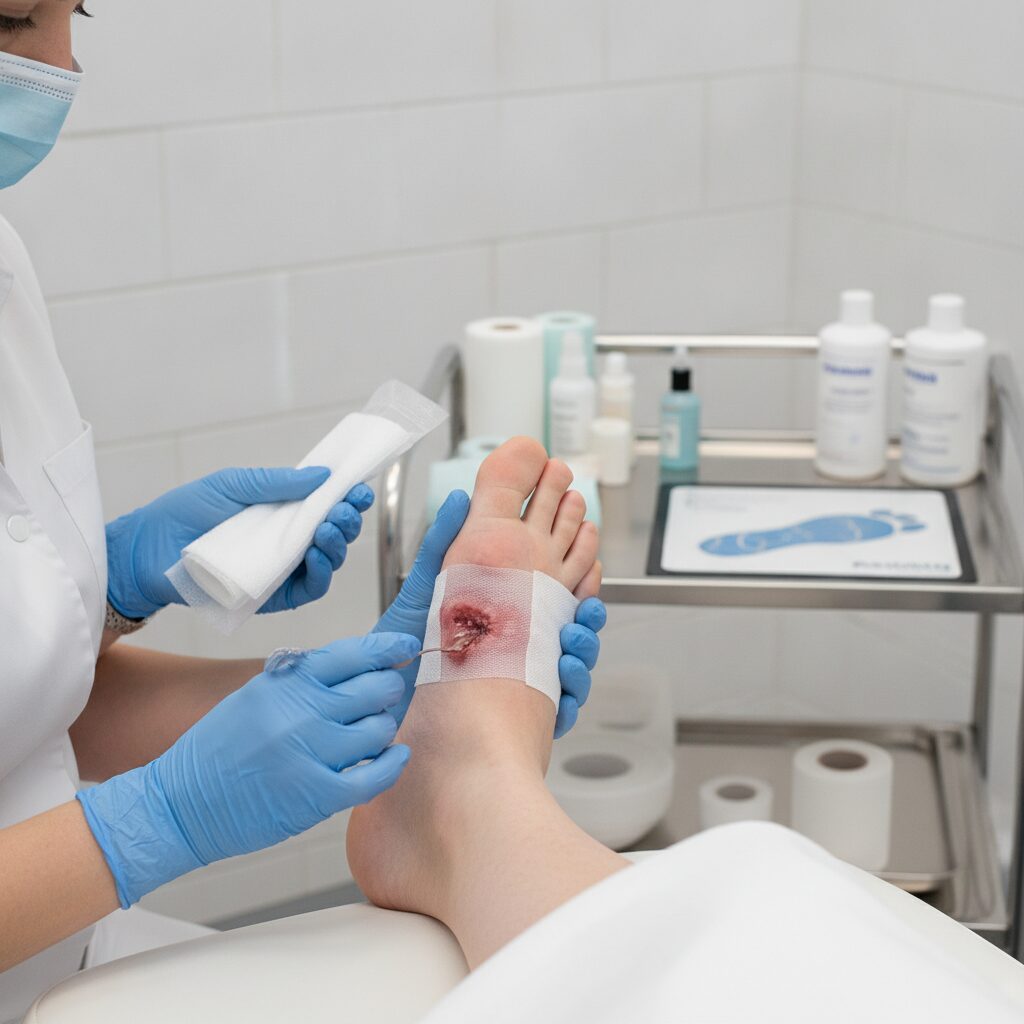 Example of a diabetic insole and pressure distribution: heel cup and metatarsal support areas