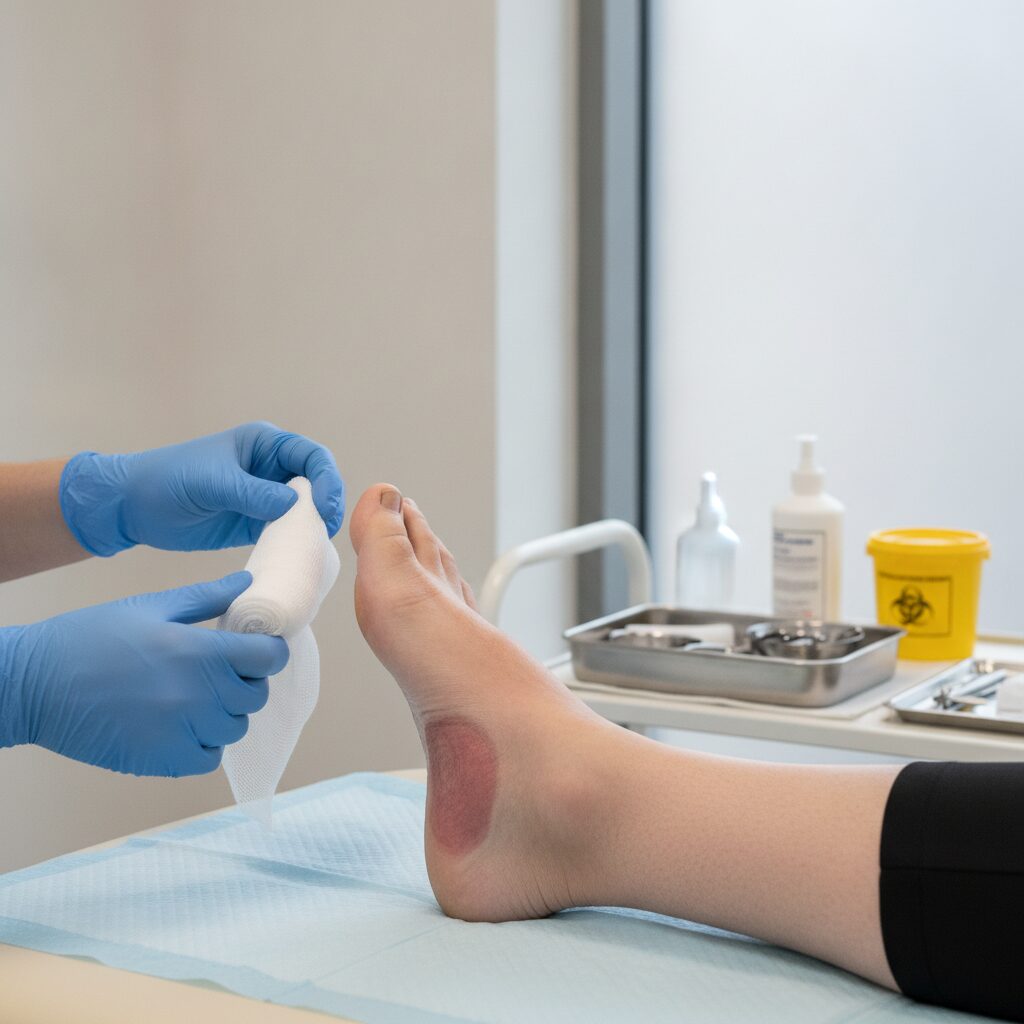 Signs of foot swelling: sock marks, ankle swelling, redness
