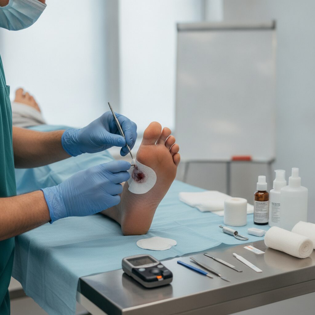 Diagram of factors affecting wound healing in the diabetic foot